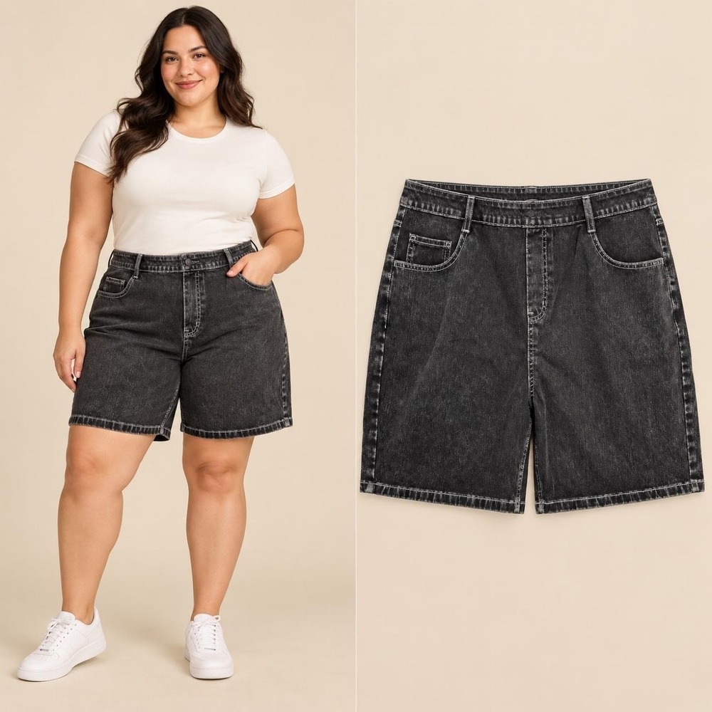 Halara Flex High Waisted Denim Bermuda Shorts Women's XL Black 7" Pockets Travel